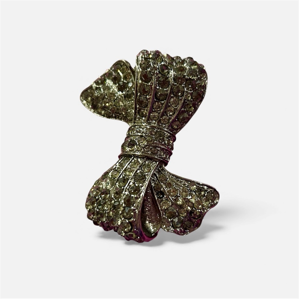 Vintage Silver and Crystal Rhinestone Bow Brooch Pin